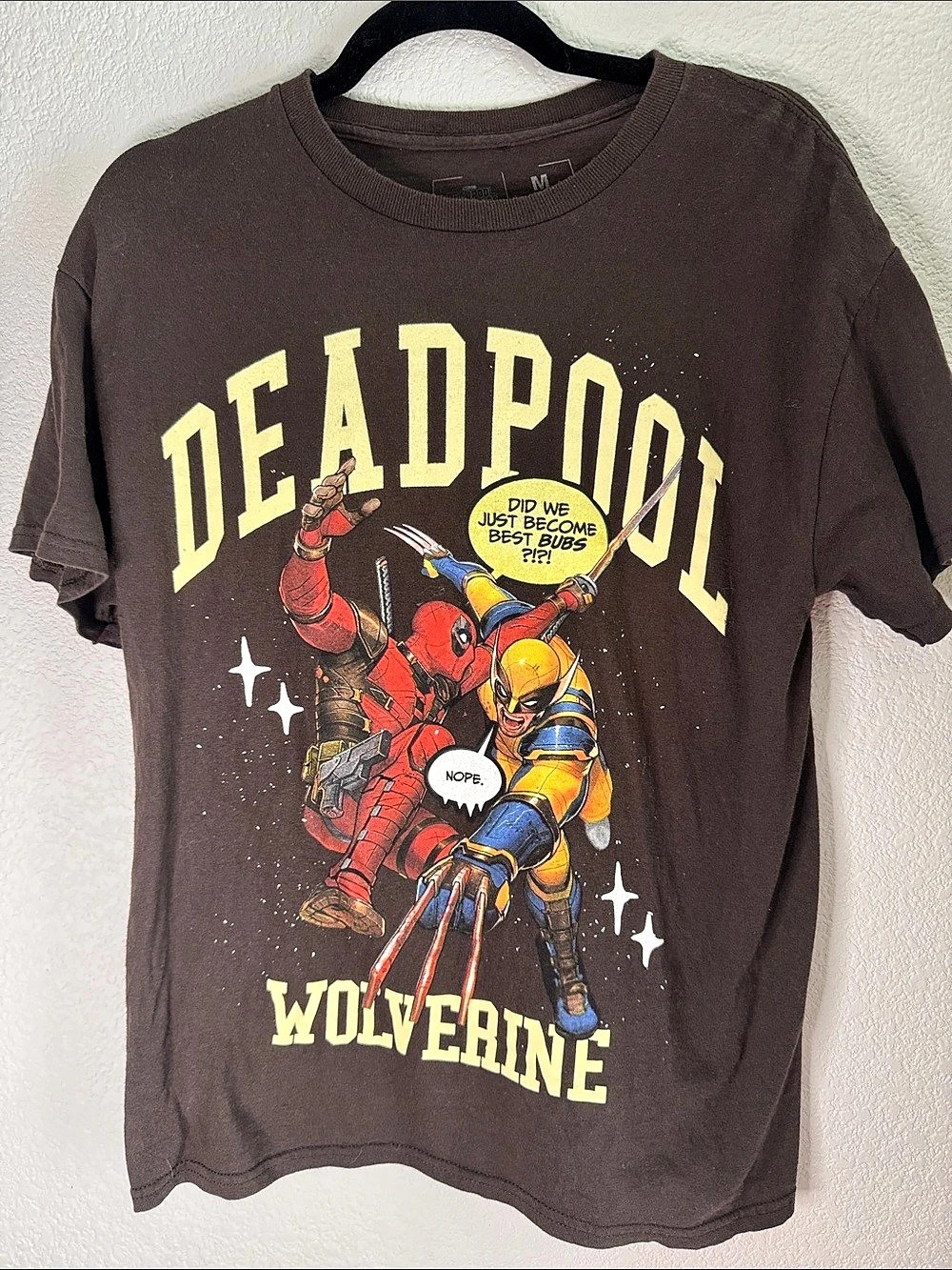 Marvel Deadpool Wolverine Graphic Tee Brown & Yellow Medium